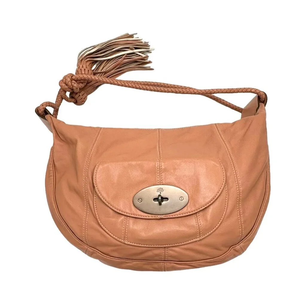 MULBERRY Araline Hobo Bag Peach Leather Tassels Boho Chic Luxury Designer